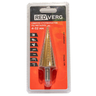 Сверло ступенчатое REDVERG по металлу HSS TIN 4-32 мм(501142)