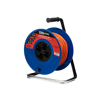 Удлинитель REDVERG ПВС на пластиковой катушке, 4 розетки, 2200Вт 50м (б/з)