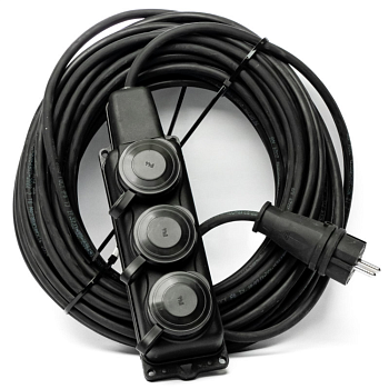 Удлинитель REDVERG силовой морозостойкий КГ 3х1,5, колодка 3 розетки, IP44, 20м (с/з)