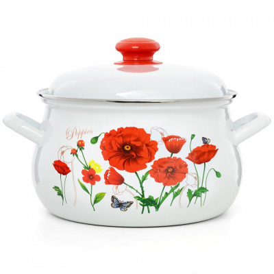 Кастрюля эмаль Красные маки 4,5л, грушевидная ЭТ-72858 Эстет