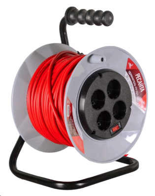 Удлинитель силовой на катушке, СУ-2х1-30/2 (с выкл., 4 розетки) Ресанта