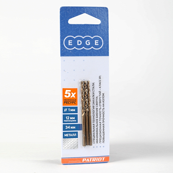 Сверло по металлу EDGE  "d=1,0мм  3 шт" (Patriot) 815010001