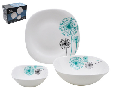 Сервиз столовый 18пр Одуванчики (стеклокерамика) квадратные тарелки 18PC LFP 7007