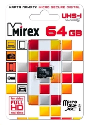 micro SDHC 64GB Class 10 MIREX + adapter UHS-I, U1 (13613-AD10SD64)