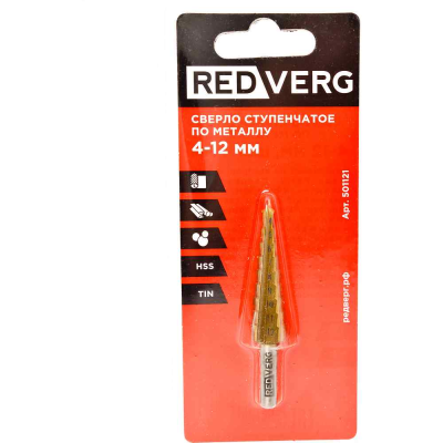 Сверло ступенчатое RedVerg по металлу HSS TIN 4-12 мм(501121)