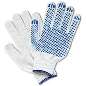 Перчатки х/б ЭКОНОМ 5 нитка 10 кл ТОЧКА с ПВХ белые [10/300] 45 гр