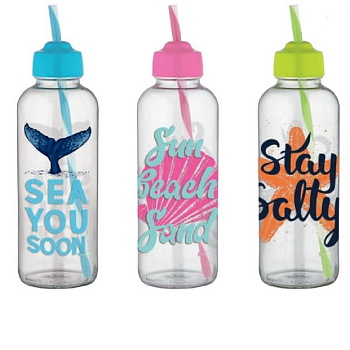 Бутылка декорированная с крышкой и трубочкой 450 мл «FELIX» 182055