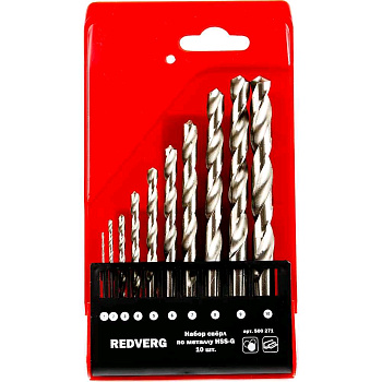 Набор сверл по металлу REDVERG 10 шт HSS-G, 1-10 мм.(500271)
