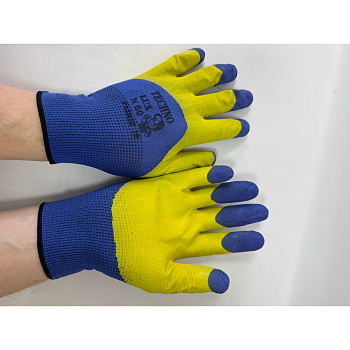 Перчатки нейлоновые с вспененным латексным покрытием №160 МИКС Син. пальц TEXНО LUX 12/600 НОВИНКА25