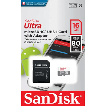 micro SDHC 16GB Class 10 SANDISK SDSQUNS-016G-GN3MN ULTRA 80 W/O ADAPTER