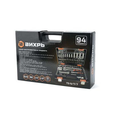Набор инструментов АВТО, 1/2" , 1/4" , CrV, в кейсе 94 предм Вихрь 73/6/7/7