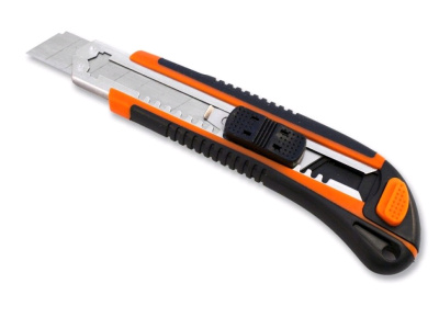 Нож с выдвижным лезвием 18 мм, двухкомпонентный корпус, автоматический фиксатор, Вихрь