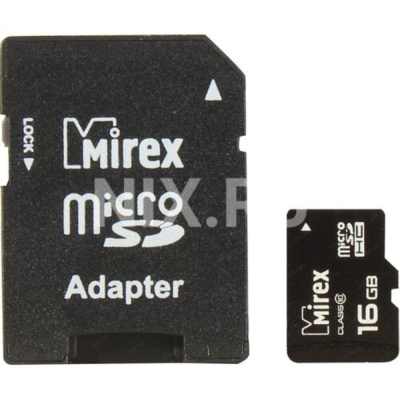 micro SDHC 16GB Class 10 Mirex + adapter (13613-AD10SD16)