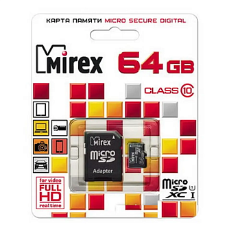 micro SDHC 64GB Class 10 MIREX + adapter UHS-I, U1 (13613-AD10SD64)
