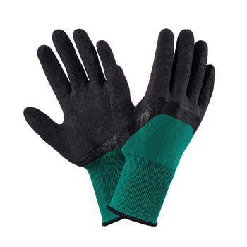 Перчатки нейлоновые вспененные с латексным покрытием, №33 полн.облив зел/черные ТЕХНО (12/6000)*Ч