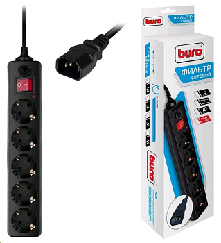 Buro 500SH-1.8-UPS-B 1.8М (5 РОЗЕТОК) ЧЕРНЫЙ (КОРОБКА)