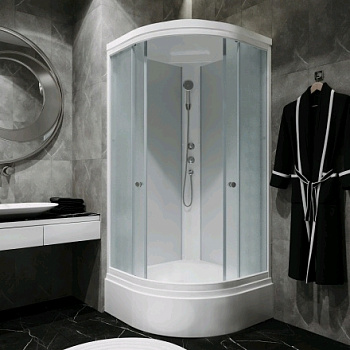 ДК "Вельвет 90*90 В" 1/4 круга, сред. подд., Белый, ДН4, полукруг, сред. поддон (7 мест+сифон E410CL