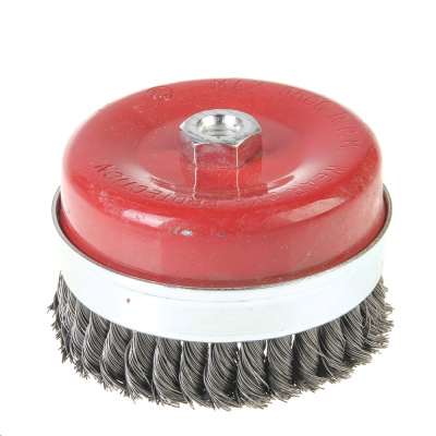 Щетка-крацовка усиленная, крученная проволока, "чашка" 125 мм, присоед. гайка М14 (Hobbi)45-2-212