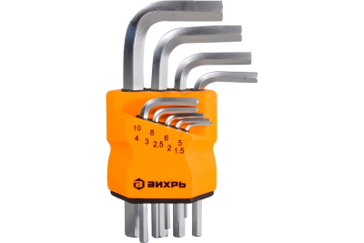 Набор ключей имбусовых HEX,9 шт,1.5-10 мм Вихрь