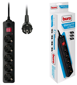 Buro 500SH-5-B 5м (5 розеток) черный (коробка)